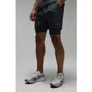 Mens Charcoal Man Active 2 in 1 7inch Perforated Grid Short
