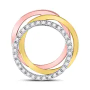 10k Tri-Tone Gold Round Diamond Triple Circle Pendant 1/5 Cttw