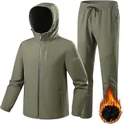 [Yytcsjz] Men's 2 Pieces Ski Suit, Winter Snow Jacket Warm Windproof Thickened Snowboard Pants Waterproof Ski Set, Hooded Thick Warm Ski Suits Set, for Skiing, Fishing Riding, Snowmobiling(Khaki,Medium)