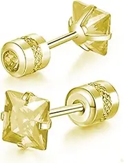 [Generic] [YEENKE] 5mm Tiny CZ Screw on Cubic Zirconia Back Stud Earrings 1Pair, Silver Stud Earrings Set for Helix Cartilage Tragus Earlobe Piercing Jewelry for Men Women Girls
