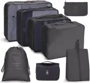 8 Pcs Set Packing Cubes Travel Cubes For Suitcase Lightweight Luggage Organizers Packing Organizers,Black