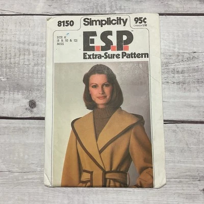 Simplicity 8150 Sewing Pattern Wrap Jacket Coat Hood Belt VTG Miss 8-12 UNCUT