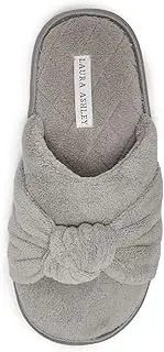 [Laura Ashley] Soft Terry Knot Scuff Slippers for Women - Comfy Non Slip Closed Toe Bedroom Slipper - Cozy Slide On Womens House Slippers