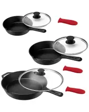 MegaChef Pre-Seasoned 9pc Cast Iron Skillet Set with Silicone Holders