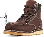 NINGO Steel Toe Work Boots for Men, 6 Inch Mens Wedge Moc Toe Boots, Full-Grain Leather, Oil and Slip-Resistant Safety Boots, EH Protection, Brunt Work Boots for Men, for Construction, Industrial