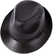 KJIASDFE Winter Hats,Men Leather Jazz Cap Vintage Party Bowler Cowhide Top Hat Outdoor Casual Fedoras Hats Dark Brown