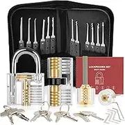Lock Pick Set, [36 Pcs] [Difficulty Upgraded] Diyife Premium Practice Lock Picking Tools with 4 Transparent Training Padlocks for Lockpicking, Guide for Beginner and Locksmith Training (Black)