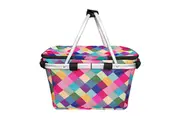 Sachi Insulated Foldable Picnic Carry Basket Bag with Lid Harlequin