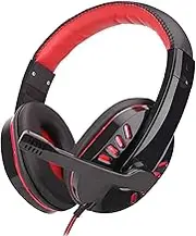 Wisoqu SY755MV Luminous Gaming Headset with Microphone, Telescopic Adjustment, 120° Clear Sound Pick Up, Mute Buttons, LED Light, for PC Laptop (Red)