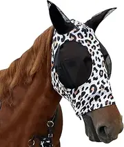Horse Fly Mask with Ears - Equine Fly Mask for Horses with Sunlight Protection, Large Eye Space with Breathable Elastic Fabric, Funny Horse Mask Suitable for Average Size Horses Leopard Print
