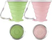 TSLBW 2 Pcs Silicone Foldable Cups 270ml BPA Free Collapsible Camping Cups Portable Folding Mugs with Sealing Lid Lightweight Silicone Mugs for Outdoor Traveling Camping Hiking Picnic (Pink Green)