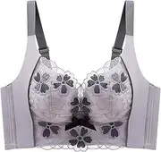 [Generic] Lace Pattern Bra, Underwear for Girls Without Underwire to Gather Small Breasts to Show Big Bra, Fashionable Push-up Bra, Adjustable Shoulder Straps(Gray,34/75C)