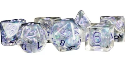 Pearl Polyhedral Dice w/Purple Markings 7-Dice Set Metallic Dice Games MET4155