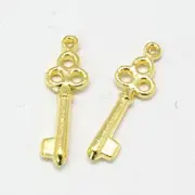10 Skeleton Key Charms Miniatures Shiny Gold Tone Steampunk Findings 18mm