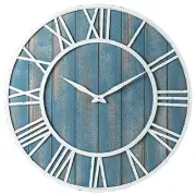 30" Coastal Wall Clock - Metal & Solid Wood Noiseless 30-inch Coastal Blue