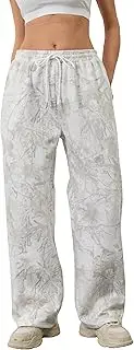 [MSBESYOR] Camo Pants Women Baggy Fleece Y2K Camouflage Cargo Pants High Waisted Wide Leg Drawstring Jogger Sweatpants, 03- Grey White, Small
