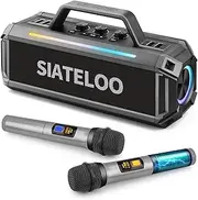 80W Karaoke Machine with 2 Wireless Mics | IP65 Waterproof Bluetooth 5.3 Speaker | 12H Playtime, Deep Bass, RGB Lights | Outdoor Party Speaker for Camping, Beach, Pool(Gray)