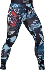 [Hardcore Training] Men's Compression Pants Compression Leggings Sports Wear Grappling MMA Martial Arts BJJ Trousers No Gi, Light Blue/Black, L