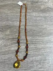 Vintage Golden Amber Necklace Faceted Drop NEW Beaded Bin 48