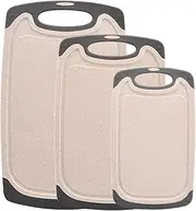 3 Pack Cutting Boards for Kitchen, Chopping Board, Large-Small Cutting Board Set, Dishwasher Safe, Juice Groove, Easy Grip Handle, Non-Slip Plastic Cutting Board (Beige)