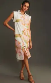 Anthropologie Maeve Midi Dress Floral Lillian Button Front Cotton Vacay XXS NWT
