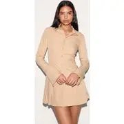 Tall Almond Stripe Shirt Pleated Mini Dress, Almond