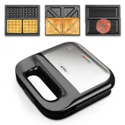 Waffle Iron, Panini Press Grill and Sandwich Maker Set, 3 in 1 Sandwich Press...