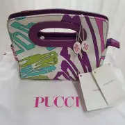 Emilio Pucci Handbag Leather Canvas Women White Purple Light Blue