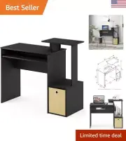 Computer Writing Desk with Slide-Out Keyboard Tray - Storage Bin - Compact