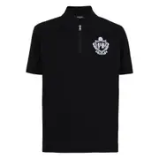 [Balmain] Balmain Emblem-embroidered Half-zip Polo Shirt L BLACK