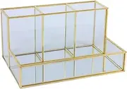 ZHZXBDGQ Vintage Makeup Brush Holder Cosmetic Organizer Clear Desktop Storage Box Glass Perfume Jewellery Organiser Tray