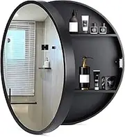 Bathroom Mirror Cabinet, Round Bathroom Mirror Cabinet, Storage Mirror Cabinet, Bathroom Wall-Mounted Mirror Cabinet, with Bathroom Wall Shelf (Color: Black-A, Size: 50x50x13cm)