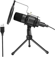 Angoily Condenser Microphone Set High Sensitivity Desktop Mic Kit for Gaming Recording Studio Black