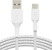 Belkin BoostCharge Braided USB-C Cable (2M/6.6ft), USB-C to USB-A Cable, USB Type-C Cable for iPhone 15 Series, Samsung Galaxy S24, Note20, Pixel 8, Pixel 7, iPad Pro, Nintendo Switch, & More - White