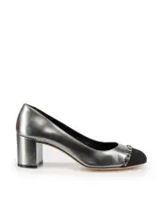 Silver Leather Chain Accent Pumps