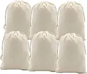 6Pcs Drawstring Storage Bag,Reusable Storage Bag for Shopping Food Storage Grocery Vegetable,Wedding Home Storage etc, Natural Color (13x18Inch)