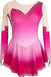 [Zagitova] Figure Ice Skating Dress for Girls Crew Neck Women Ice Skating Ballet Costume with Sparkling Rhinestones
