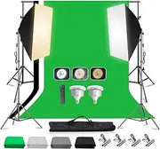 MSKIRA Studio Lighting Kit 2X 85W Bi-Color Dimmable Softbox Lighting 20" x 28" Softboxes 2X3M Background Support System Black White Backdrop Stand Green Screen for Portrait Photography Video Shooting