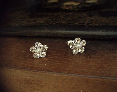 Crystal & Pearl Round Flower Stud Earrings Made with Swarovski Elements