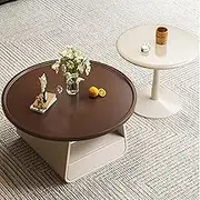 EKDJSN Round Nesting Table Set of 2, Stacking Tables with Double-Head Drawer+Open Storage Space, Coffee Tables with Smooth and Silent Rails, for Living Room, Bedroom
