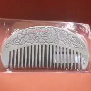 Solid 999 Fine Silver Cute Comb With Big Rose Pattern Small Portable Comb