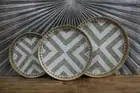 New Balinese Woven Bamboo Tray Wall Art w/Hand Threaded Bead Base & Shell Trim