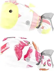 [WOSHJIUK] Working Hat 2 Pack Scrub Caps for Women,Pink Theme Happy Bird,Tie Back Cap Adjustable Scrub Hat
