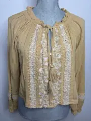 American Eagle Yellow Peasant Top Long Sleeve Boho Size M NWT