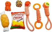 PetPerks 7 Pack Puppy Teething Training, Interactive Stuffed Plush Dog Squeak Toys for Small Dogs, Dog Rope Chew Squeaky Toys, Rope Knot Chew Toy for Dental Cleaning and Teething
