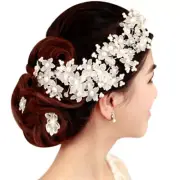 Handmade Bridesmaid Wedding Dress White Beads Hair Flower Headpieces 2458