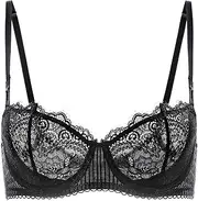 [Dobreva] Women's Lace Demi Balcony Non Padded Bra Underwired Bralette