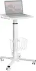 Adjustable Height Portable Laptop Desk with Wheels, White Rolling Computer Cart