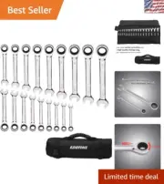 Chrome Vanadium Steel 18-Piece Metric Wrench Set with Ratchet & Organizer Bag