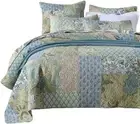 Cotton Bedspread Quilt Sets Queen/Full Size, Reversible Bohemian Floral Patchwor